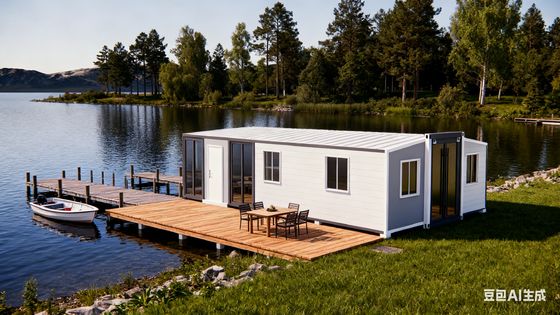 56平方メートルのプリファブ折りたたみ住宅 75mm EPS壁板と持続的な生活のための30年の寿命